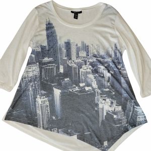 Style & Co. City Skyline 3/4 Sleeve Embellished Sparkle Shirt sz XL